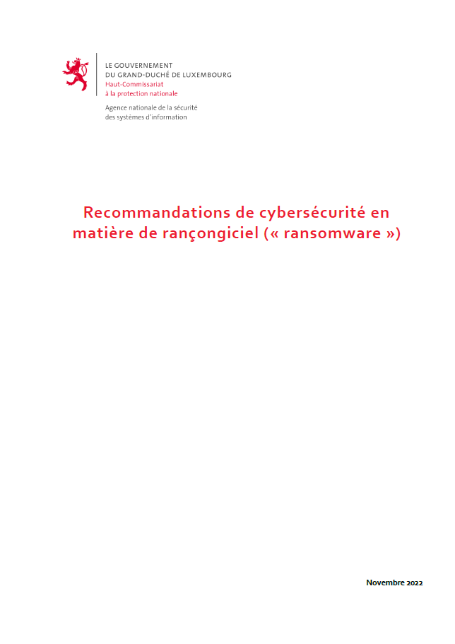 Recommandations de cybersécurité en matière de rançongiciel (Ransomware)  (Pdf, 1012 Ko)